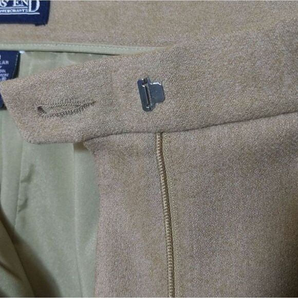 Vintage Lands End Tan Cashmere Wool  Trouser Pants Pleated High Waist Size 10 - Picture 7 of 16